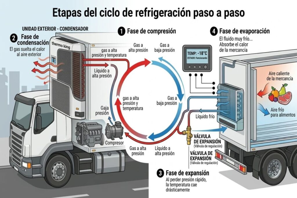 Etapas del ciclo de refrigeración paso a paso